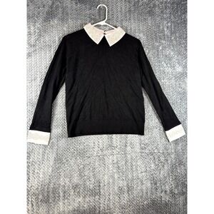 Sioni‎ Milano Sweater Womens Small Black Embellished Peter Pan Collar & Cuffs